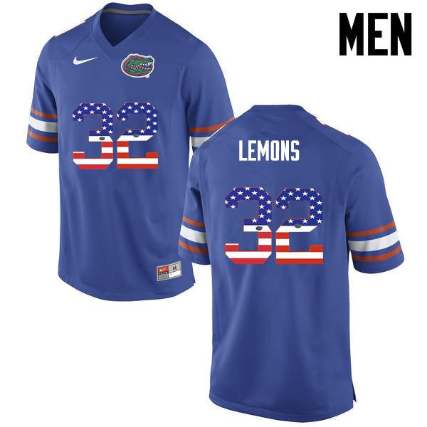 NCAA Florida Gators Adarius Lemons Men's #32 USA Flag Fashion Nike Blue Stitched Authentic College Football Jersey UHE5464XO